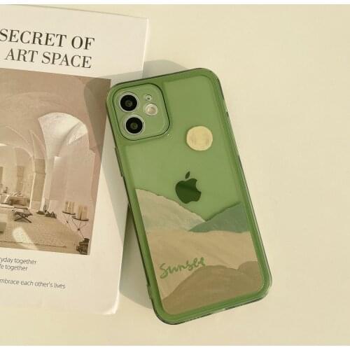 Retro sand sunset Jelly green Transparent Japanese Phone Case For iPhone 11 12 Pro Max Xr Xs Max 7 8 Plus 7Plus case Cute Cover