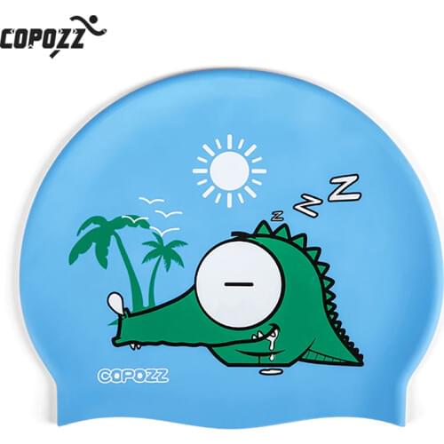 COPOZZ Swimming Cap for Pool Cute Cartoon Dog Children Kids Badmuts Waterproof Protect Ears Long Hair Boy Girl Sports Swim Hat