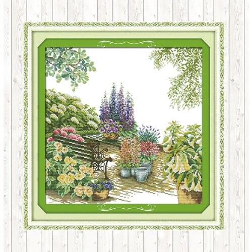 Flower Courtyard 11CT 14CT Cross Stitch Set Home Decor Cross Stitch Kits DMC Floss Kits Embroidery Handmade Needlework Package