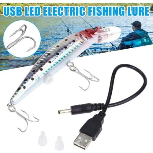 Electric Bait Lifelike USB Rechargeable LED Twitching Fishing Lure Vibrate Fishing Lure Triple Hook Electronic Baits Fish Tool