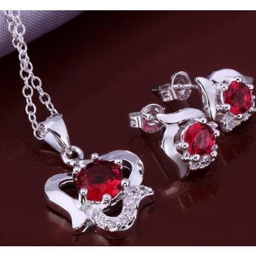 Hot selling 925 fashion red rose E+N Jewelry Set SMTS658