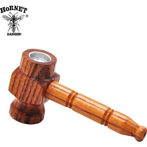 HORNET Hammer Shape Handmade Wood Smoking Pipe 100MM With Metal Smoking Bowl Pipe Wood Tobacco Pipe Pocket Size