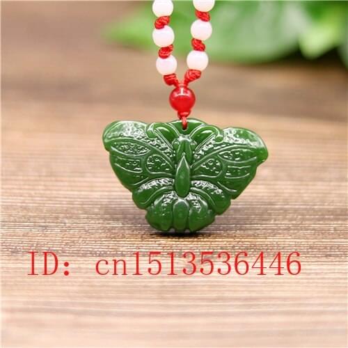 Chinese Green Jade Butterfly Pendant Necklace Charm Jadeite Jewelry Carved Amulet Fashion Accessories Gifts for Women Men