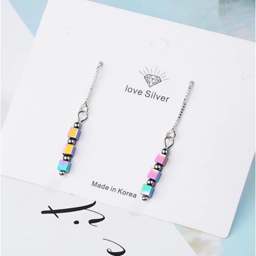 KOFSAC New Fashion 925 Silver Earrings For Women Jewelry Colour Gradual Change Square Drop Earring Female Engagement Accessories