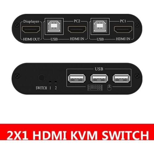KVM Switcher 2 Port HDMI 2X1 Switch Selector Durable Multifunctional USB Manual Switcher Box Keyboard Mouse Splitter Max Support