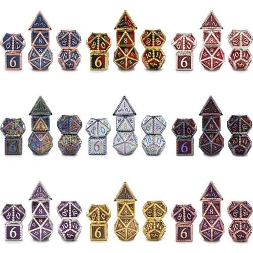 CHENGSHUO Metal DND Dice Set,7 Pieces Dragon Scale Metallic D&D Die with Velvet Pouch for The Tabletop Game RPG MTG COC Player