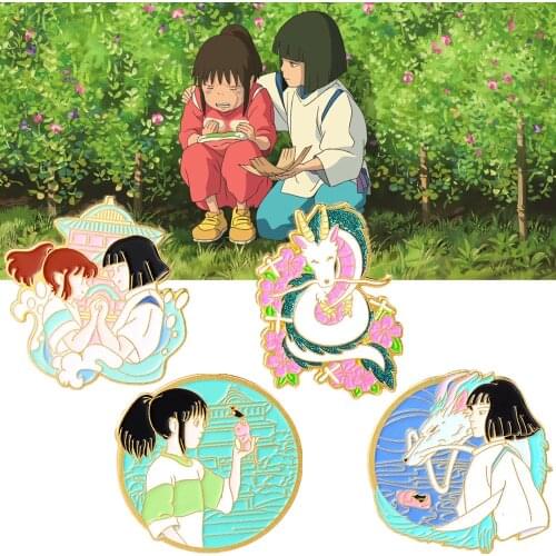 Spirited Away Ogino Chihiro Nigihayami Kohakunushi Cosplay Costume Metal Badge Pin Alloy Brooch Accessories Props