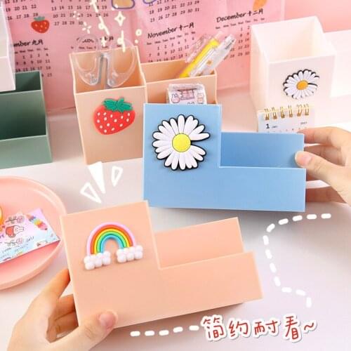 Kawai Multifunctional Storage Box Cute Cartoon Pen Holder Multi Grid Student Dormitory Office Desk Stationery Finishing Boxes