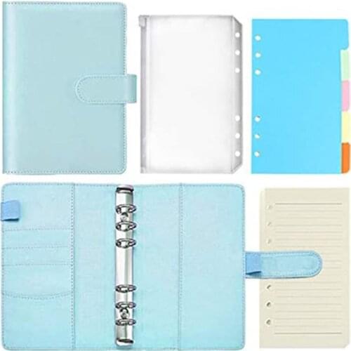 47Pcs A6 PU 6 Ring Loose Leaf Notebook Binder Set with Loose Leaf Zipper Pocket Colored Paging Paper And Inner Filler Paper