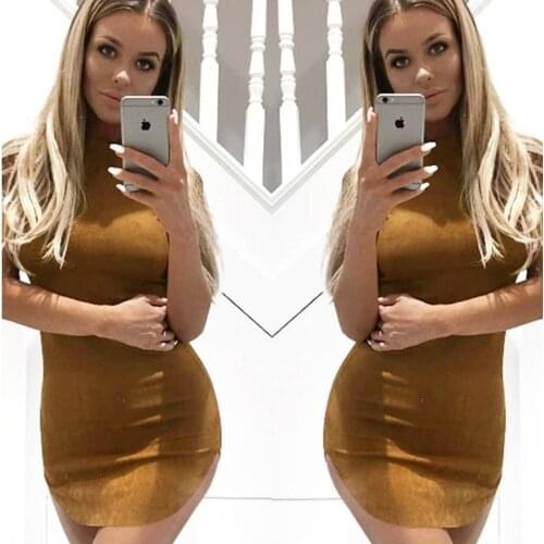 New 2018 Turtleneck Bodycon Suede Leather Sexy Dress Summer Club T Shirt Evening Mini Party Women Short Casual Vestido De Festa