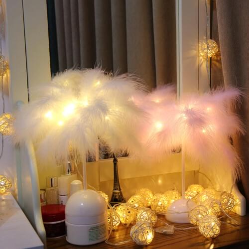 Novelty Feather Light Remote Fairy Night Lamp With Battery Opearted for Home Living Room Bedroom Party Wedding Decoration
