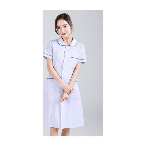 Nurse clothes Slim Korean version of the doctor clothes doll collar breasted beauty salon dental overalls round neck pink nurse