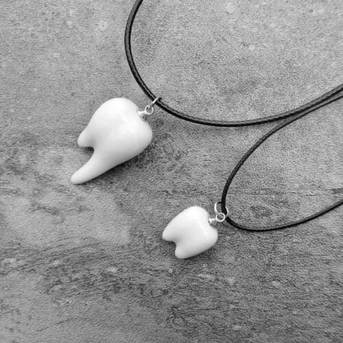 Tooth Couple Clavicle Necklace Wild Simple Accessories Short Black Student Ceramic Jewelry Personality Nylon Rope Necklace 2020