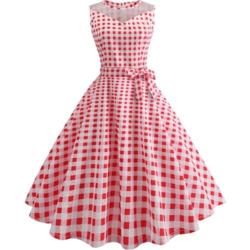 Retro Vintage Style Sleeveless with Bow 3D Skull Red Plaid Printed 2018 Summer Women Dress A-line White Party Sexy Casual Dress