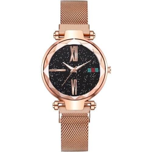 Luxury Women Watches Rose Gold Hot Fashion Starry Sky Ladies Clock Magnet Buckle Mesh Belt Quartz Wrist Watch Woman Montre Femme