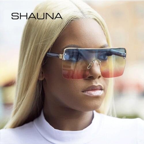 SHAUNA Oversize Flat Top Half Frame Gradient Sunglasses Women Fashion One Piece Square Sun Glasses Men UV400