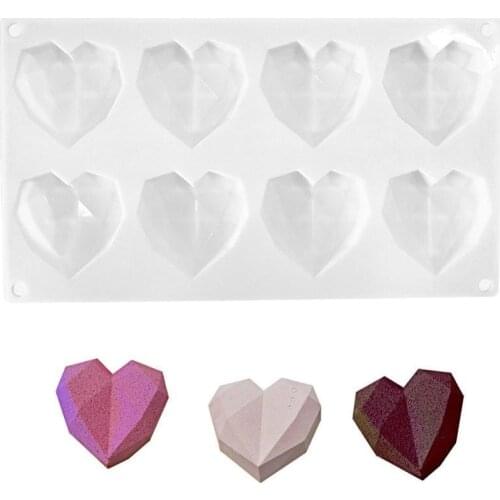 3D Diamond Love Heart Shape Silicone Cake Baking Mold Fondant Cake Modelling Decorating Tools DIY Candy Mousse Chocolate Moulds