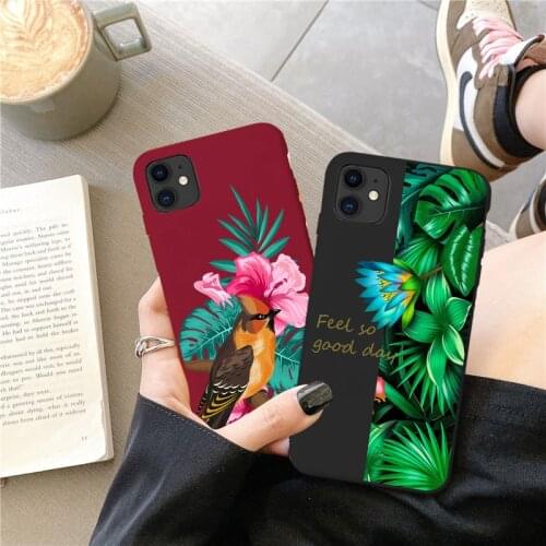 Letter flower Green Leaf bird Phone Case For iPhone 12 11 Pro max XR X XS MAX 8 6S Plus 7 plus SE2020 Silicone Funda Coque Cover