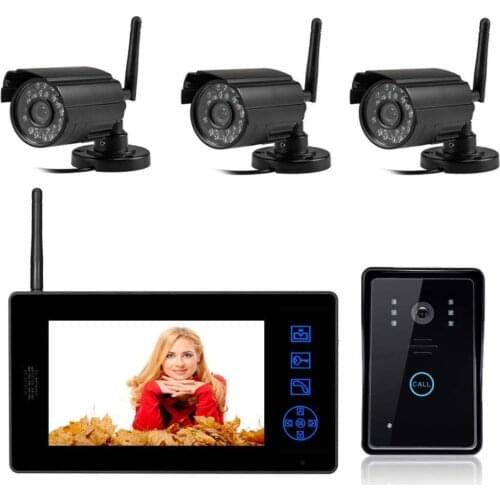 MOUNTAINONE Security Intercom System Digital Wireless 7"Video Door Phone w/t Recording&Taking Photos function+3pcs CCTV CAMERA