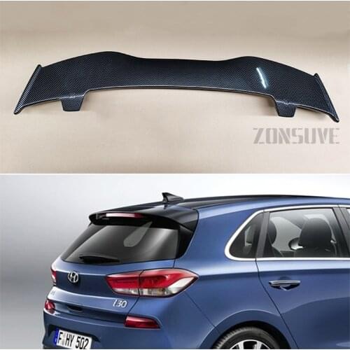 Use For Hyundai I30 2017-2020 Spoiler ABS Plastic Carbon Fiber Look Hatchback Roof Rear Wing Body Kit Accessories