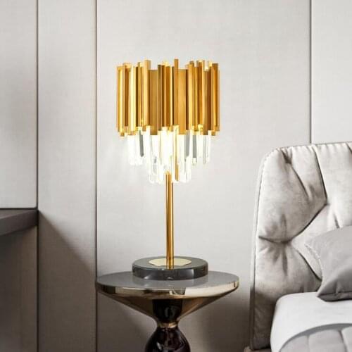 Hong Kong-style light luxury crystal living room table lamp bedroom bedside lamp personality creative after the stainless steel