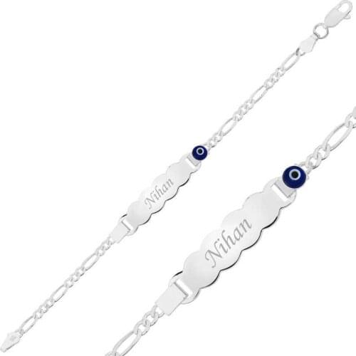 Tevuli 925 Sterling Silver Blue Beaded Plate Child Bracelet