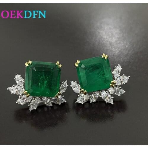 OEKDFN Vintage 925 Sterling Silver Stud Earrings Created Moissanite Emerald Gemstone Wedding Engagement Ear Studs Fine Jewelry