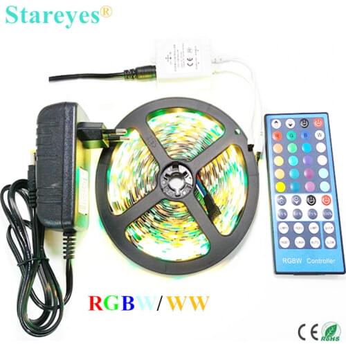 1 Set RGBW RGBWW SMD 5050 5M Non Waterproof LED Strip flashlight string RGB W Tape + 40 key Remoter Controller +3A Power Adapter
