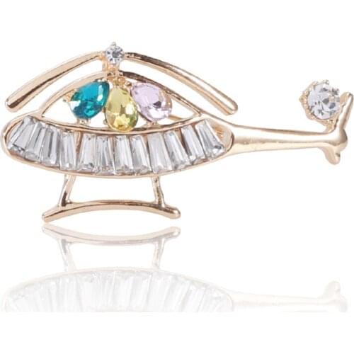 WYBU Helicopter Brooch Pins Rhinestone Gold Plane Luxury Brand Brooches For Women Quality Gift Aircraft Scarf Buckle
