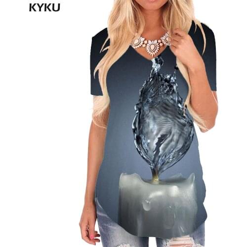 KYKU Water Droplets T-shirt women Art V-neck Tshirt Harajuku Funny T shirts Womens Clothing Fashion Cool Style High Quality