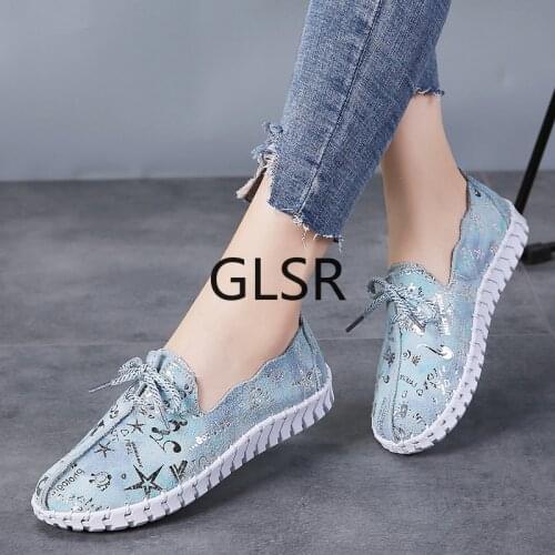 2020 Spring Women Flats Loafers Shoes Genuine Leather Flats Female Shoes Lace Up Loafers Casual Slip-on Walking Shoes Woman