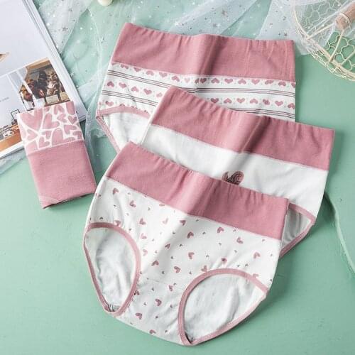 M-2XL Sexy Breathable Panties High Waist Cute Love Womens Underwear Cotton Briefs Lingerie Underpants Female Intimates