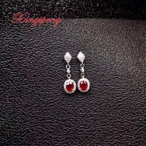 Xin yi peng 925 gold-plated silver inlaid natural ruby stud earrings, women earrings, elegant fashion, birthday anniversary