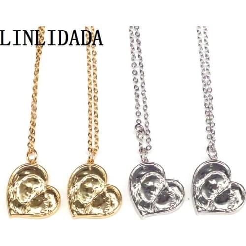 10Pcs , Gold Silver Color Metal Mary Pendant Necklace, , Medal Necklace, Religious Jewelry