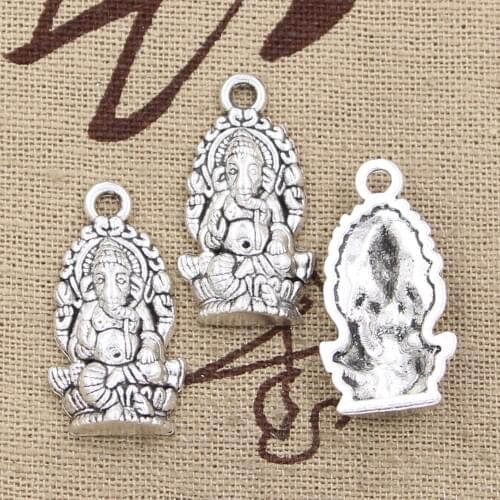 12pcs Charms Ganesha Elephant Buddha 26x14mm Antique Bronze Silver Color Plated Pendants Making DIY Handmade Tibetan Jewelry