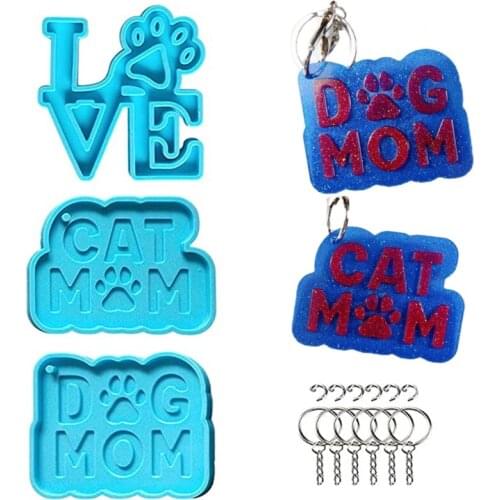 3 Pcs Cat Dog Tag Keychain Silicone Resin Molds Key Ring Epoxy Craft Molds Love Cat Dog Collar Tag Mold for Epoxy Resin