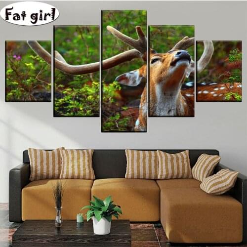 5D DIY diamond painting cross stitch Sika deer pattern full square mosaic diamond embroidery animal rhinestone painting decor