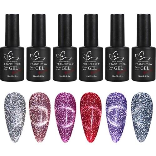 6PCS Cat Eye Colorful Gel Nail Nail Gel Polish Manicure Art Reflective Glitter Nail Polish Gel Base Top Coat Soak Off UV Gel