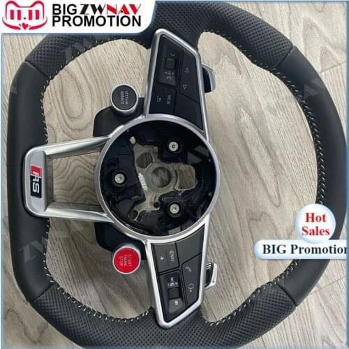 ZWNAV Car Steering Wheel Carbon Fiber Cow Leather Car Steering Wheel and button For Audi A4 A5 Q7