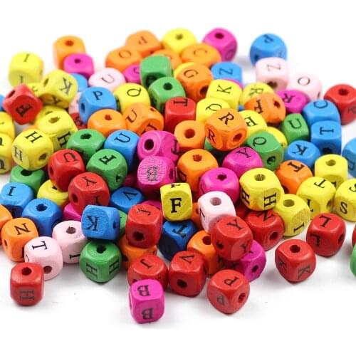 YHBZRET 50pcs 10mm Square Wooden Beads Mixed Alphabet Letter Spacer Loose Bead Jewelry for Making Wooden Bracelet DIY Findings