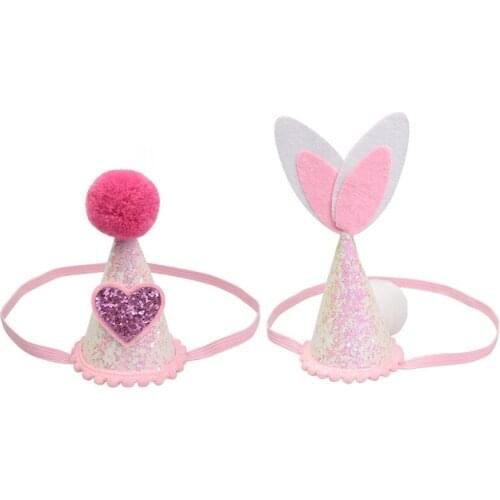 Boutique 10pcs Fashion Cute Glitter Pink Pom Pom Party Cap Hairbands Solid Rabbit Soft Headbands Easter Headwear Accessories