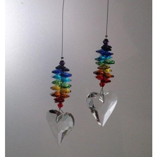 Camal 1pcs (37cm) Rainbow Crystal Glass Octagon Beads Chandelier 30mm Heart Drop Pendant Prisms Suncatcher Hanging Window Gift