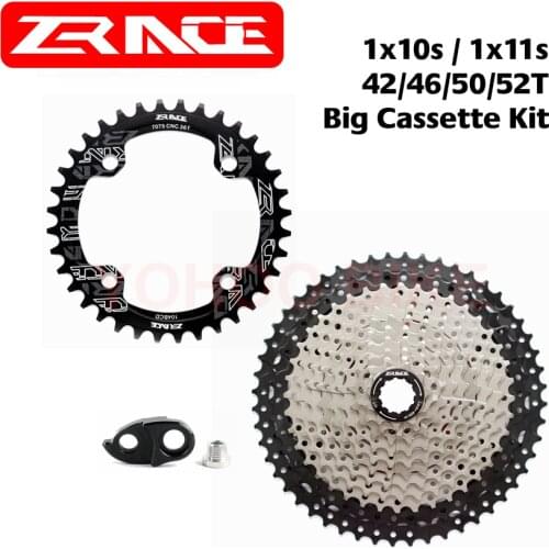 ZRACE Bike Freewheel Cassette 42T/46T/50T/52T, 1x10 speed / 1x11 Speed Big Cassette Kit With Chainring 104BCD 32T/34T/36T/38T