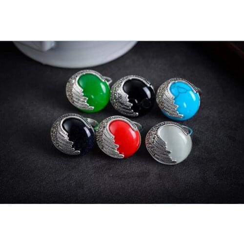 A deer silver S925 Silver Blue garnet red corundum white green chalcedony Ring