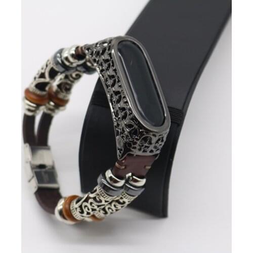 Retro Leather Band Strap with Metal Case for Xiaomi Mi Band 3 Smart Bracelet for Mi Band 3 Strap Wristband