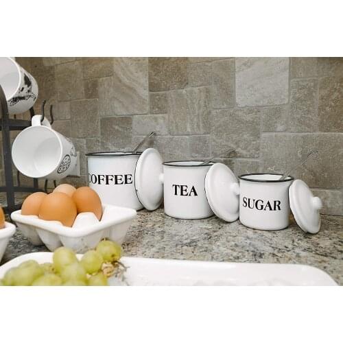 Co-op Metal Containers with Lids, Coffee, Tea, Sugar (Set of 3 Sizes/Designs) Food Storage, White Sugar Container