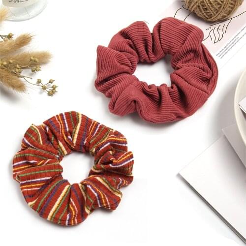 Pack of 2 Solid Striped Hair ring Headwear Elastic knit HairBands Ponytail Holder Sweet Simple Hair Accessories For Woman Girls