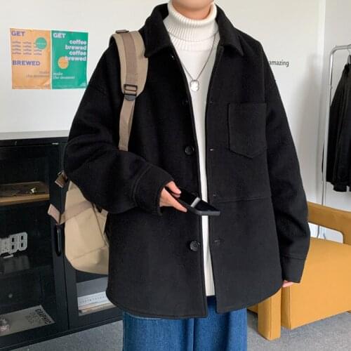 2021 Autumn & Winter New Lapel Simple Pure Color Woolen Coat Loose Casual Plus Size Lazy Style Fashion Men Jacket Free Shipping