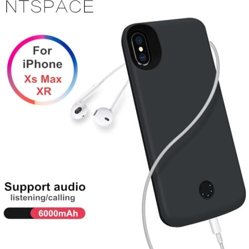 NTSPACE 6000mAh Battery Case For iPhone XR Xs Max Power Case External Power Bank Back Clamp Battery Charger Cover With Audio
