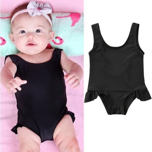 0-3Y Newborn Toddler Kids Baby Boy Girl Sleeveless Solid Color Ruffles Swimwear Beachwear Bathing Suit Swimming Clothes